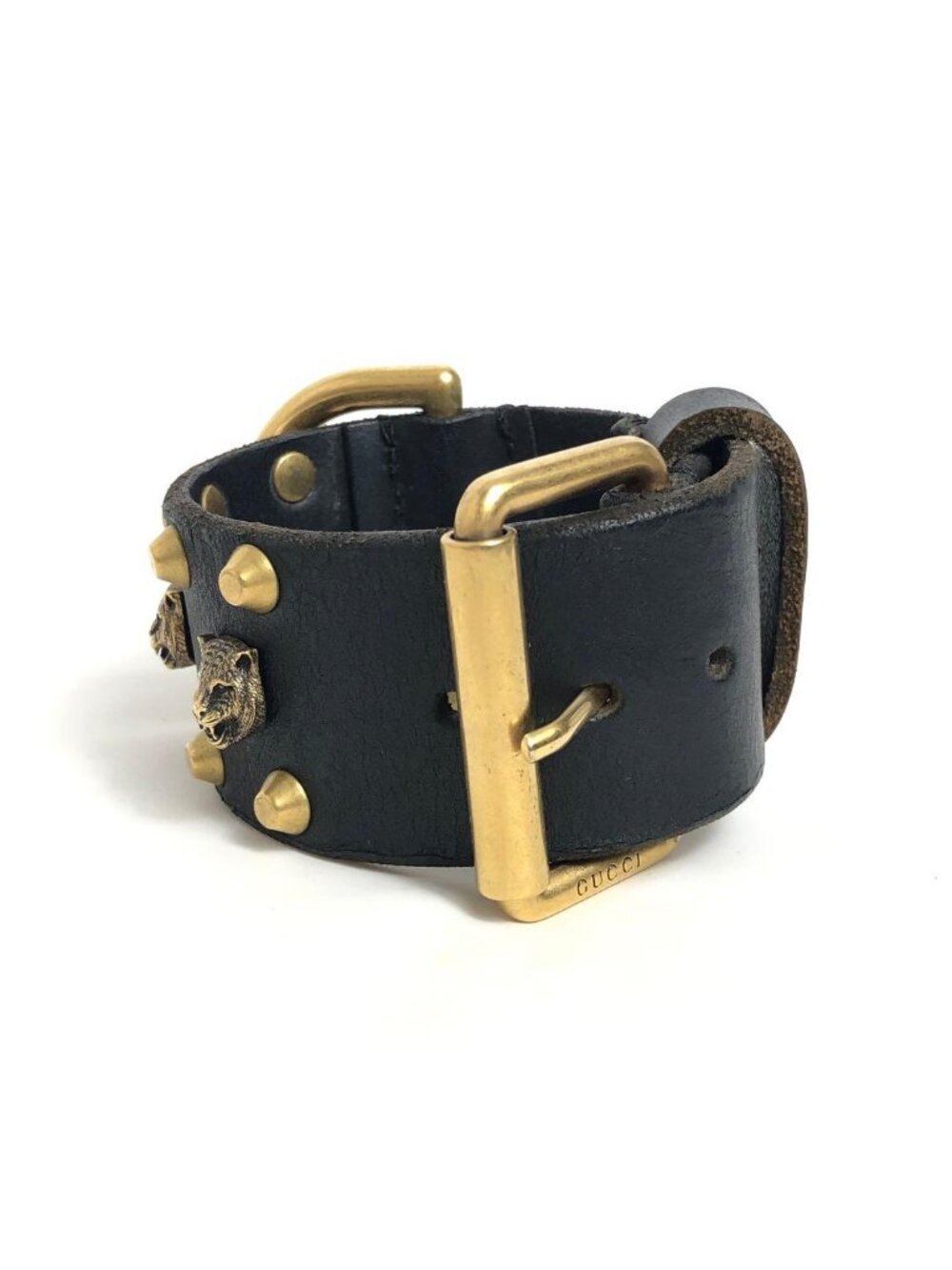 Gucci Leather Bracelet Cat Head Black Gold Hardware - Picture 2 of 10